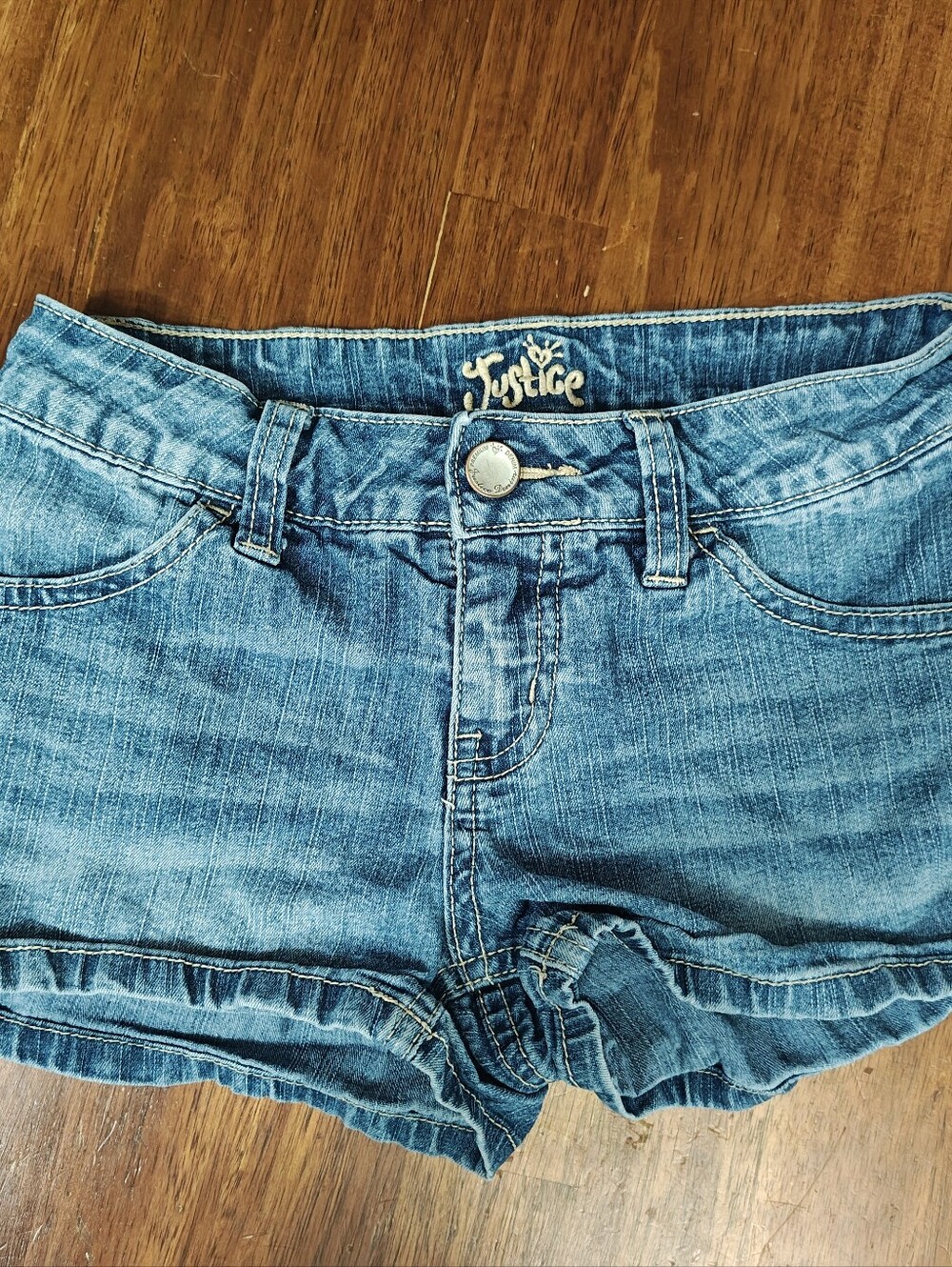 Justice Girls Light Blue Ruffle Hem Denim Shorts